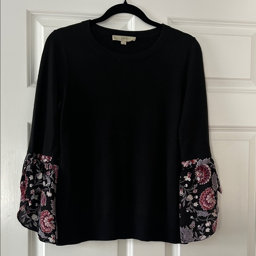 Black Loft Blouse with Floral Sleeves